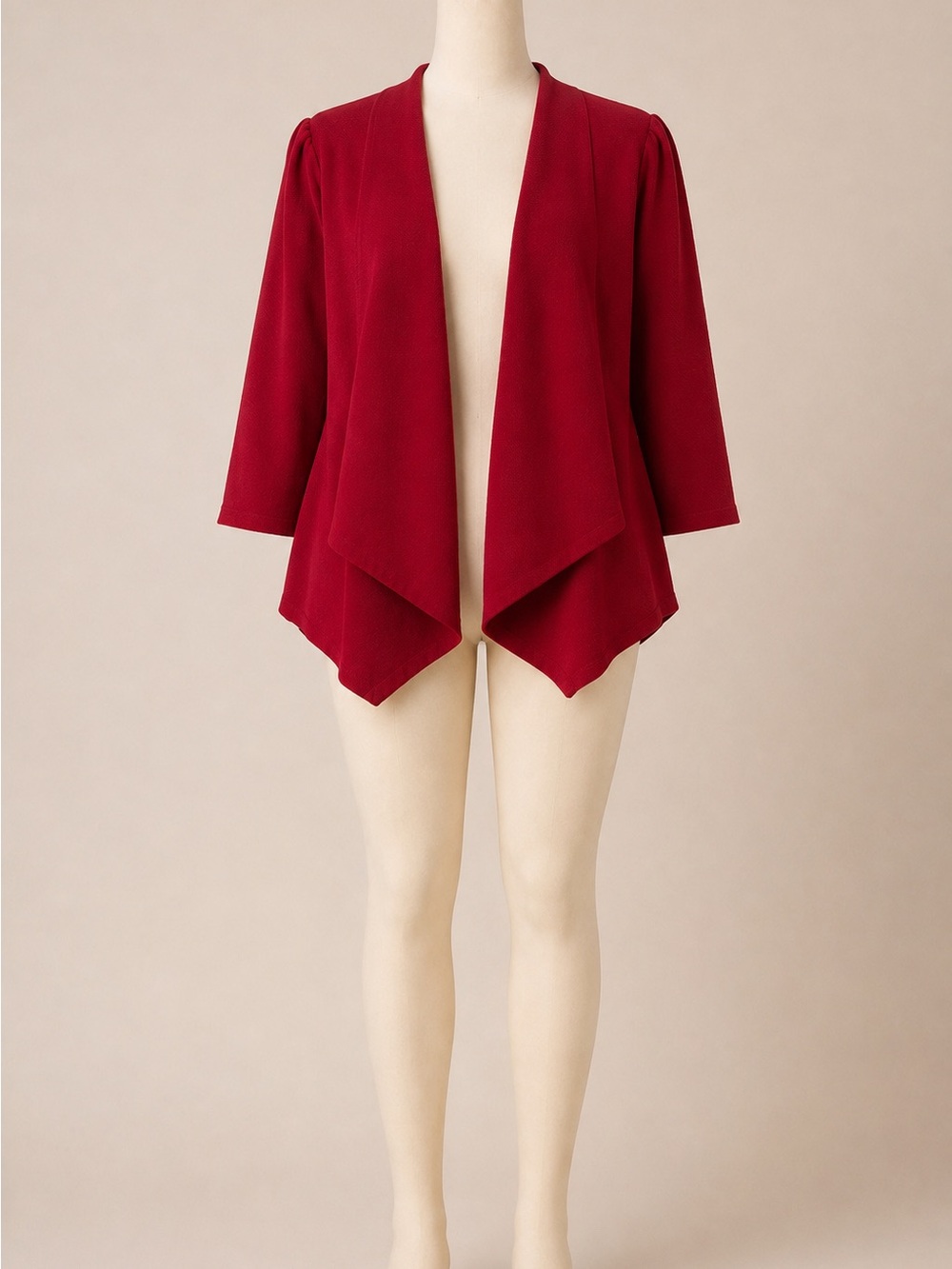 Doublju Women’s 3X Burgundy Open Front Waterfall Blazer 3/4 Sleeve Plus Size